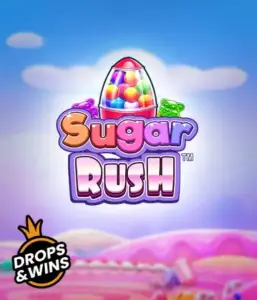 Скриншот игрового автомата Sugar Rush от Pragmatic Play, демонстрирующее волшебный мир конфет и сладостей. На изображении видны символы в виде конфет и желейных мишек, окруженные сладкой атмосферой. В центре расположен логотип игры Sugar Rush, подчеркивающий тематику слота.